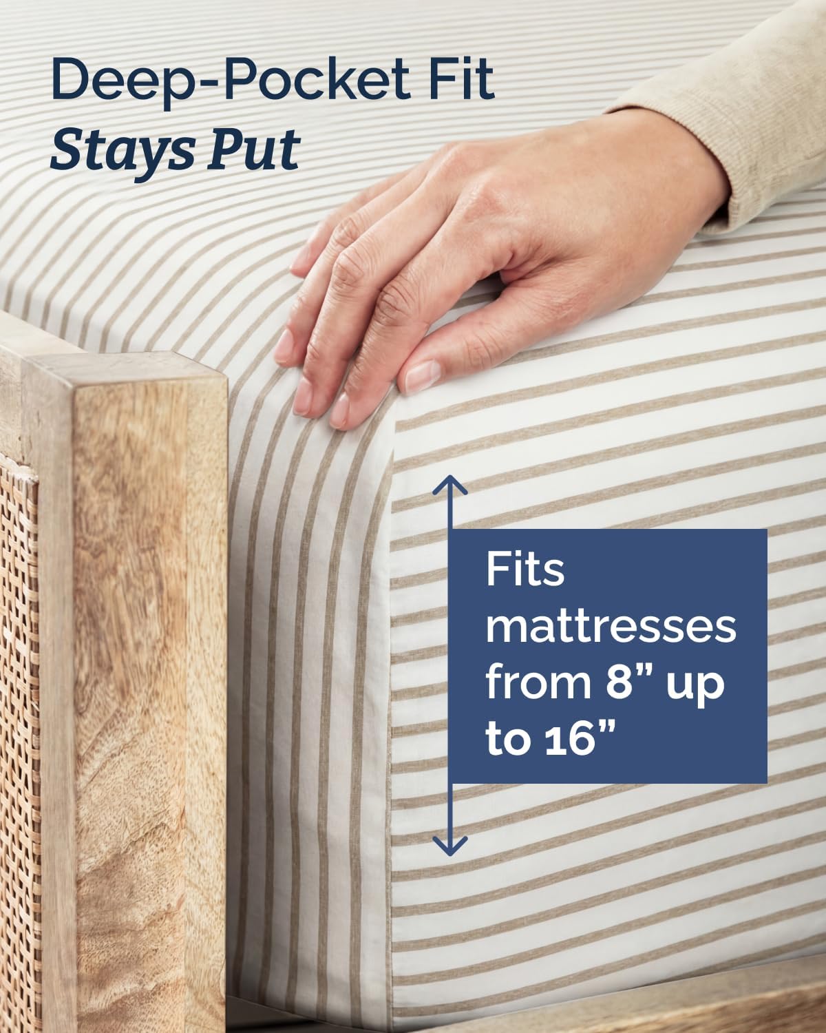 Skiennix Twin XL Sheet Set - Comfy Cooling Bed Sheets with Deep Pockets - Oeko-Tex Beige Stripes