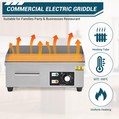 Stainless Steel Electric Griddle, 18 in Commercial Flat Top Grill, 1600W Non-Stick Teppanyaki Griddle with 2 Shovels & 2 Brushes, 122-572°F Adjustable Temperature for Kitchen, BBQ