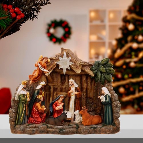 Kurt Adler Light-Up Nativity Table Piece - 10.4-Inch Battery Operated Decor