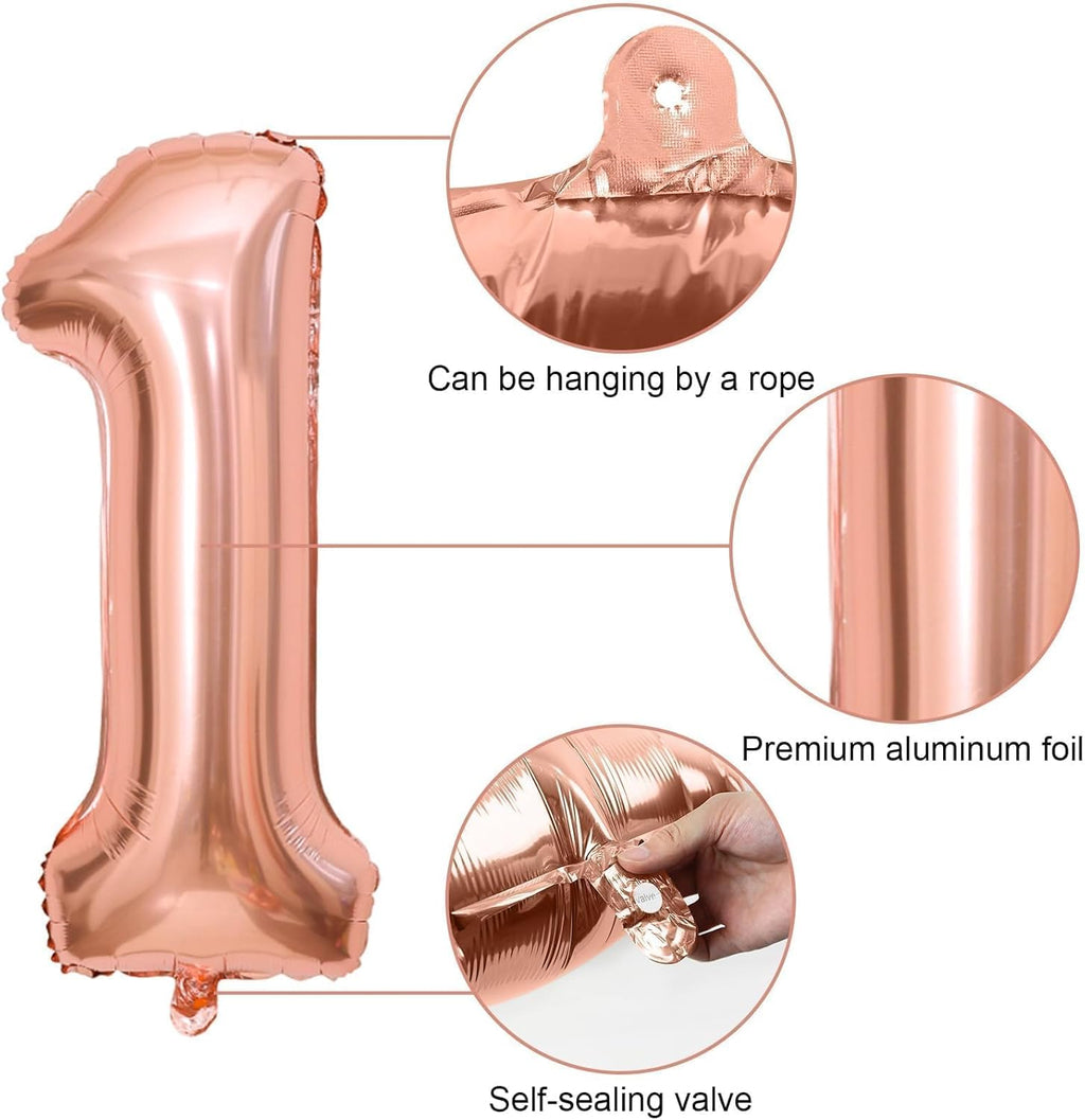 Rose Gold 1st Birthday Decoration Set | 1st Birthday Balloon with Butterfly Stickers & Foil Balloons