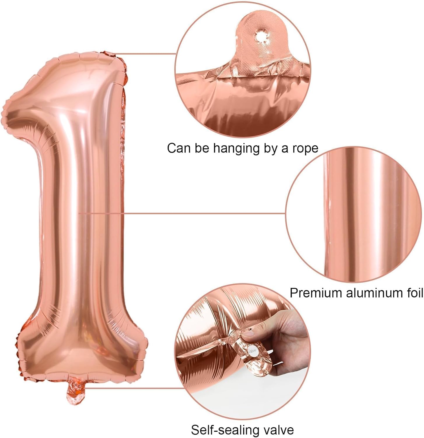 Rose Gold 1st Birthday Decoration Set | 1st Birthday Balloon with Butterfly Stickers & Foil Balloons