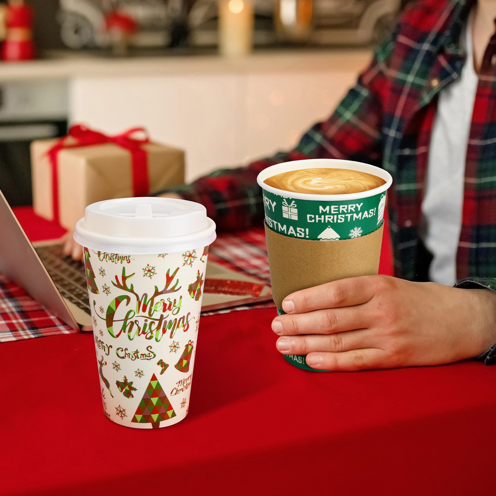48 Pcs Valentine's Day Disposable Coffee Cups, 16oz Paper Wedding Cups with Lid, Suitable for Wedding Anniversary Party Hot Cocoa Cup, Valentine's Day Party Cold Drink Cup, Home Office Supplies