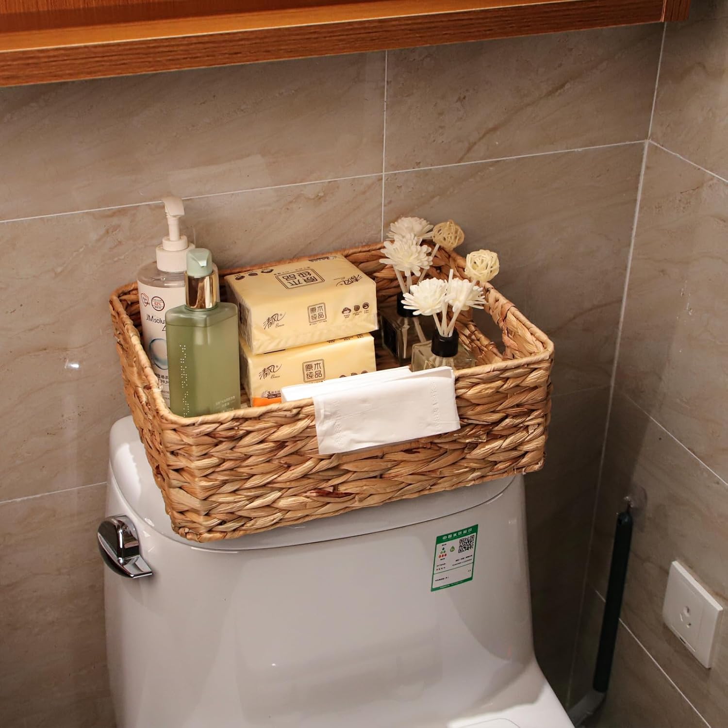 Water Hyacinth Storage Baskets by Rectangular | Woven Drawer Baskets with Handles - 15.2” L x 12” W x 4.7” H