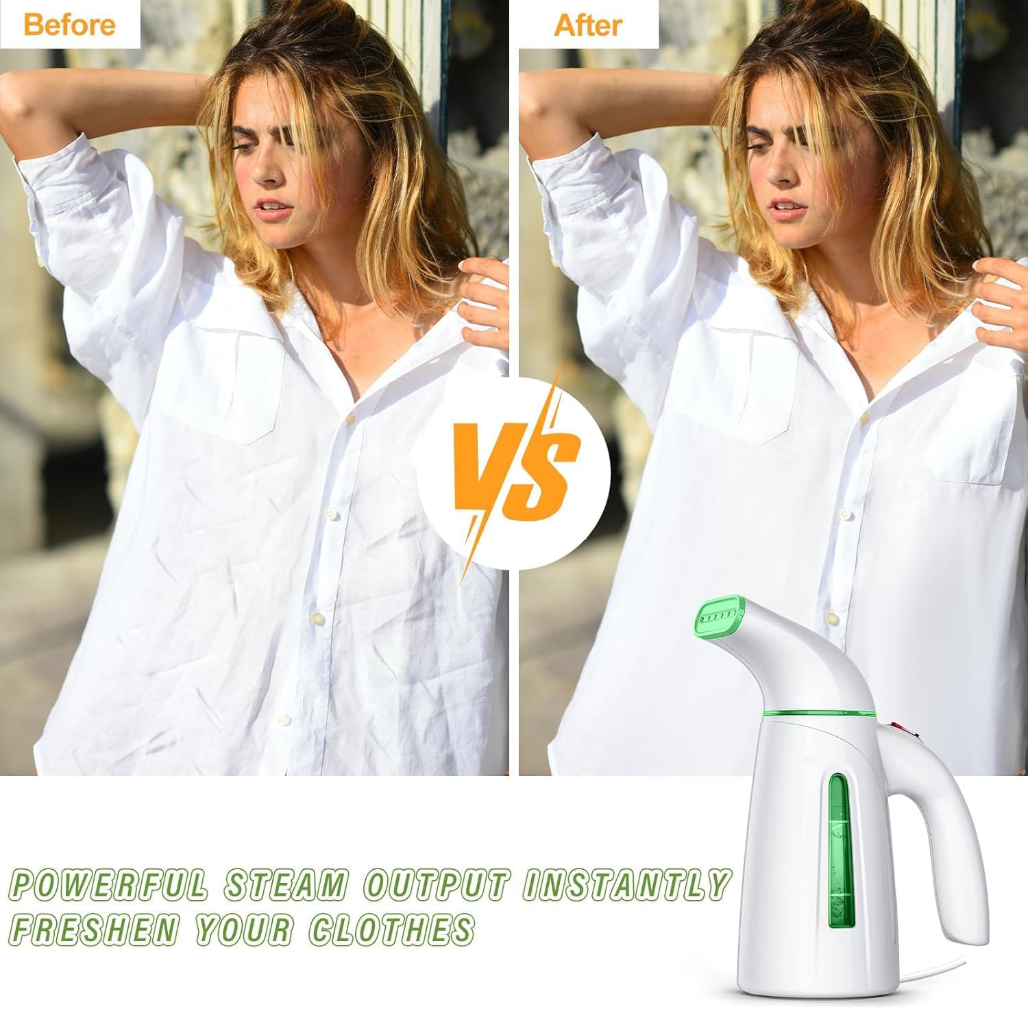 OGHom Portable Handheld Garment Steamer - 700W Fast Heat Up, 240ml Capacity, Soft Green