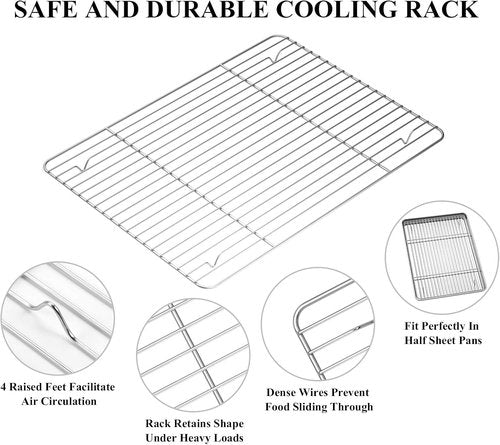 Deedro Baking Sheet Set - Stainless Steel Cookie Sheets with Cooling Racks | 2 Sheets + 2 Racks, 16 x 12 Inch