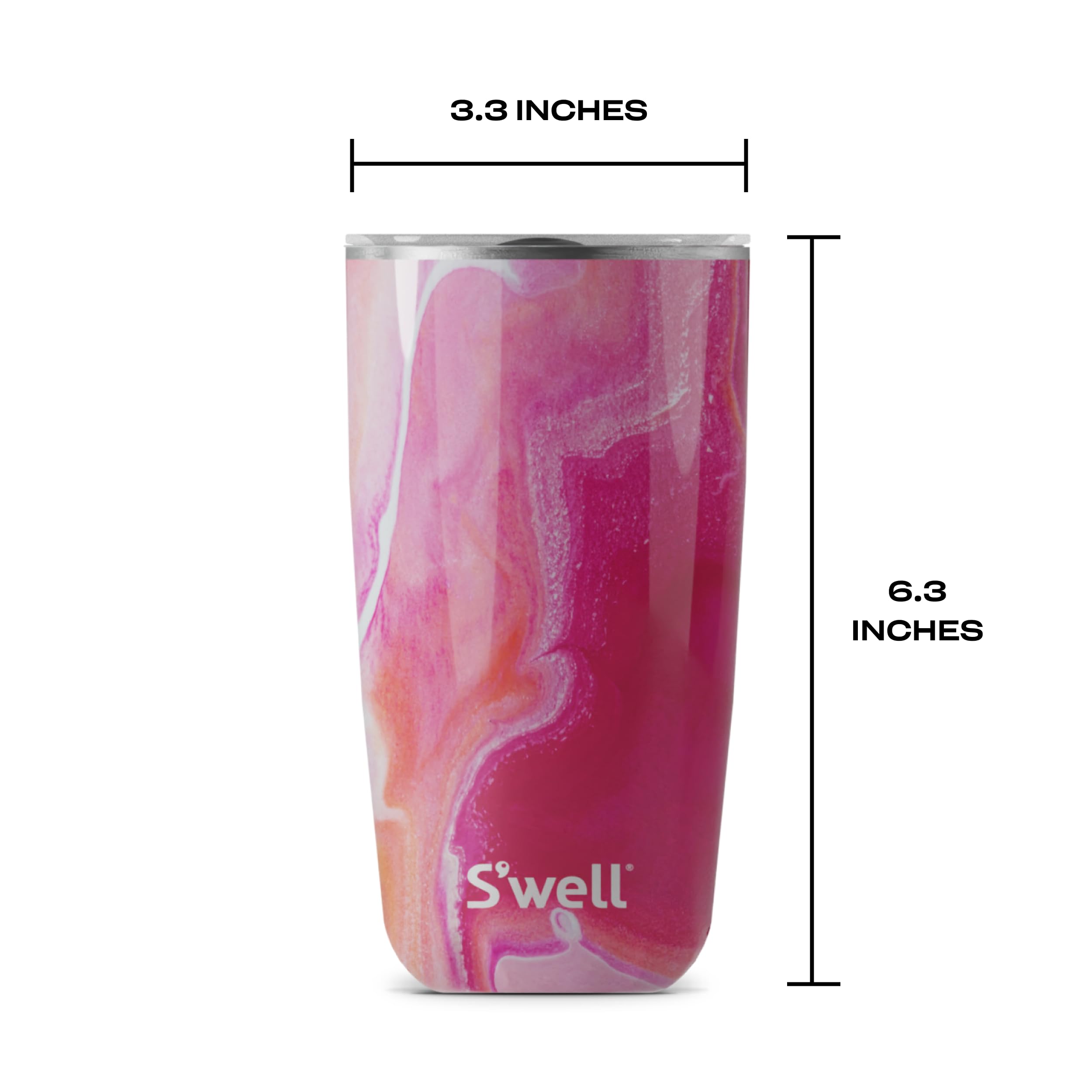 S'well Stainless Steel Tumbler with Slide-Open Lid, 18oz, Rose Agate, Triple Layered Vacuum Insulated Containers Keeps Drinks Cold for 12 Hours and Hot for 4, BPA Free