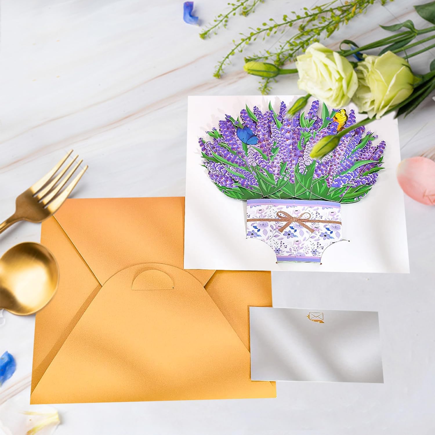 ROBBEAR 3D Lavender Bouquet Pop-Up Card - Unique Flower Greeting Card for Any Occasion | Perfect for Birthdays, Mother's Day, Anniversaries, and Valentine's Day