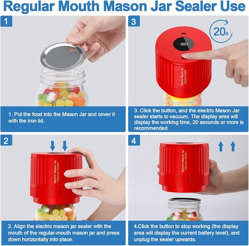 LOVE MOMENT Electric Mason Jar Vacuum Sealer Kit - Black & Red for Fresh Food Storage