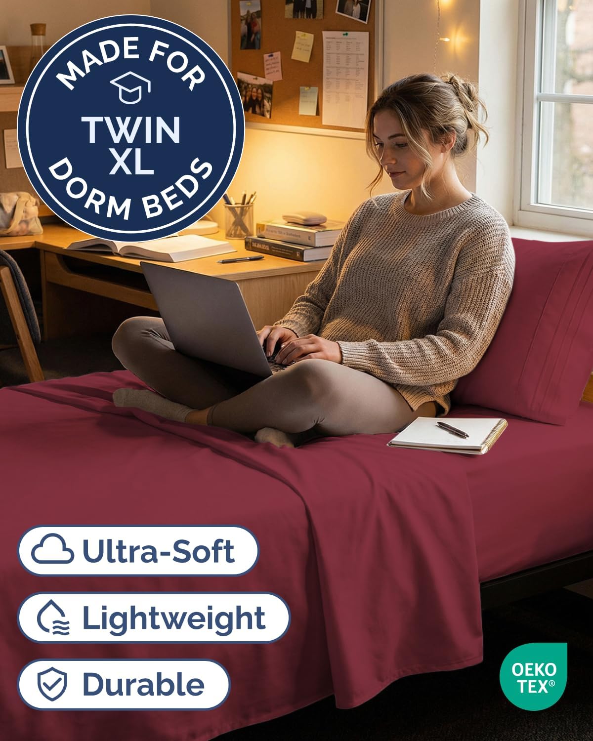 Skiennix Twin XL Sheet Set - Comfy, Breathable & Cooling Bedding - Deep Pocket, Soft, Wrinkle-Free - Burgundy