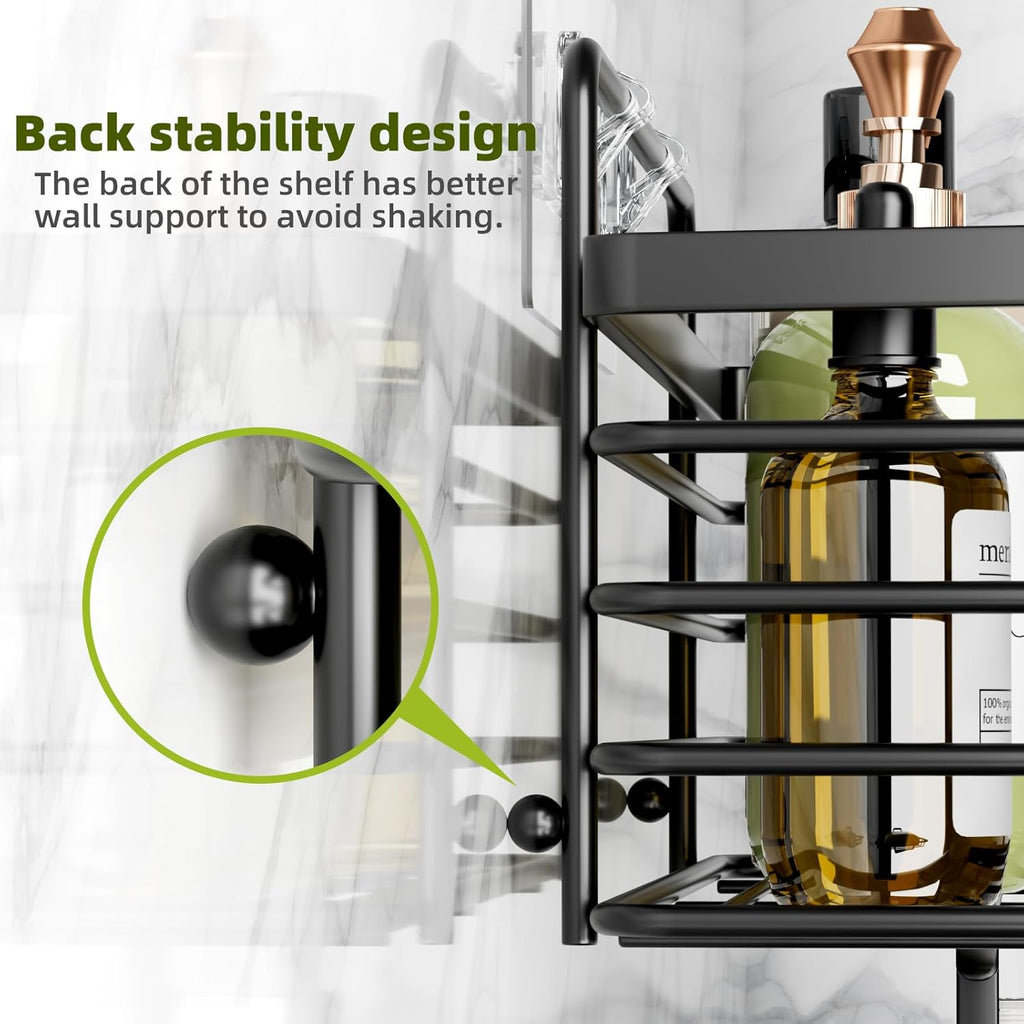 Yougai Shower Caddy - Rustproof Wall-Mounted Organizer with Soap Holder & Hooks | Black