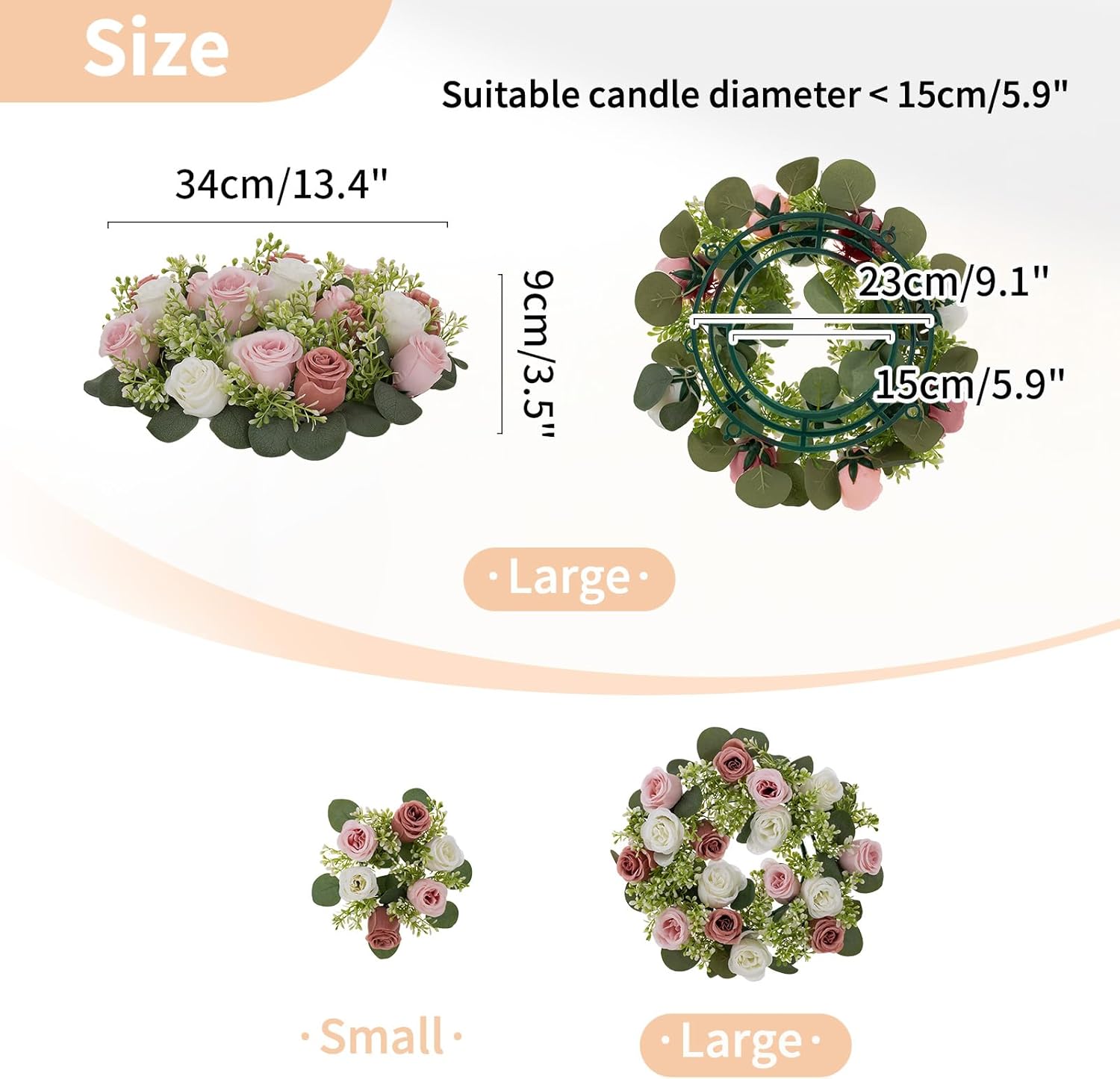 NUPTIO Candle Rings - 13.4 Inch Crimson & White Flower Rose Wreaths for Weddings & Christmas Decor | 2 Pcs