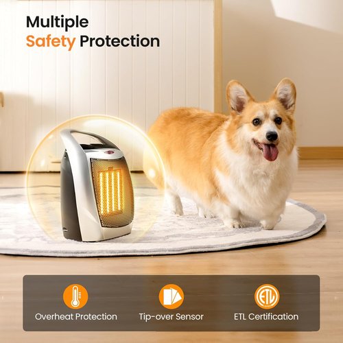 Kismile Portable Electric Space Heater - Adjustable Thermostat & Overheat Protection | 750W/1500W, Silver