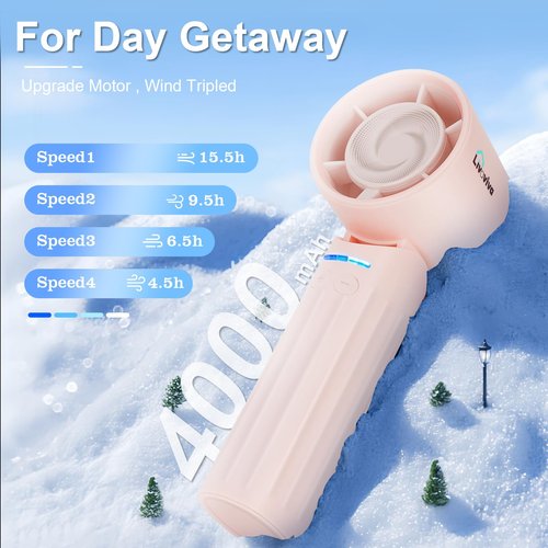 LIVAVIVA Handheld fan, adjustable blowing angle, mini portable turbo fan, USB Type-C rechargeable, infinitely variable speed high-speed personal fan, 11 Hours Battery Life (Pink)
