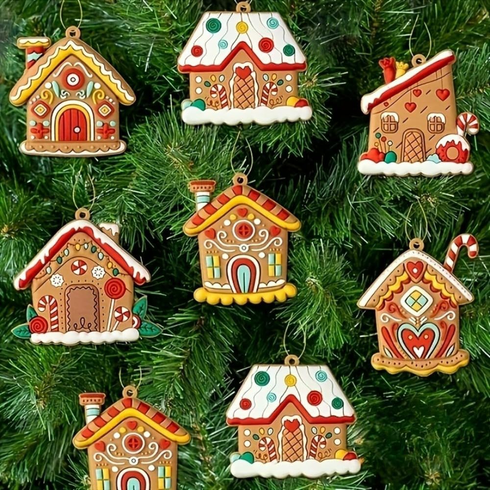 Skiennix Gingerbread House Ornaments - Rustic Christmas Tree Decor | 6-Piece Holiday Set