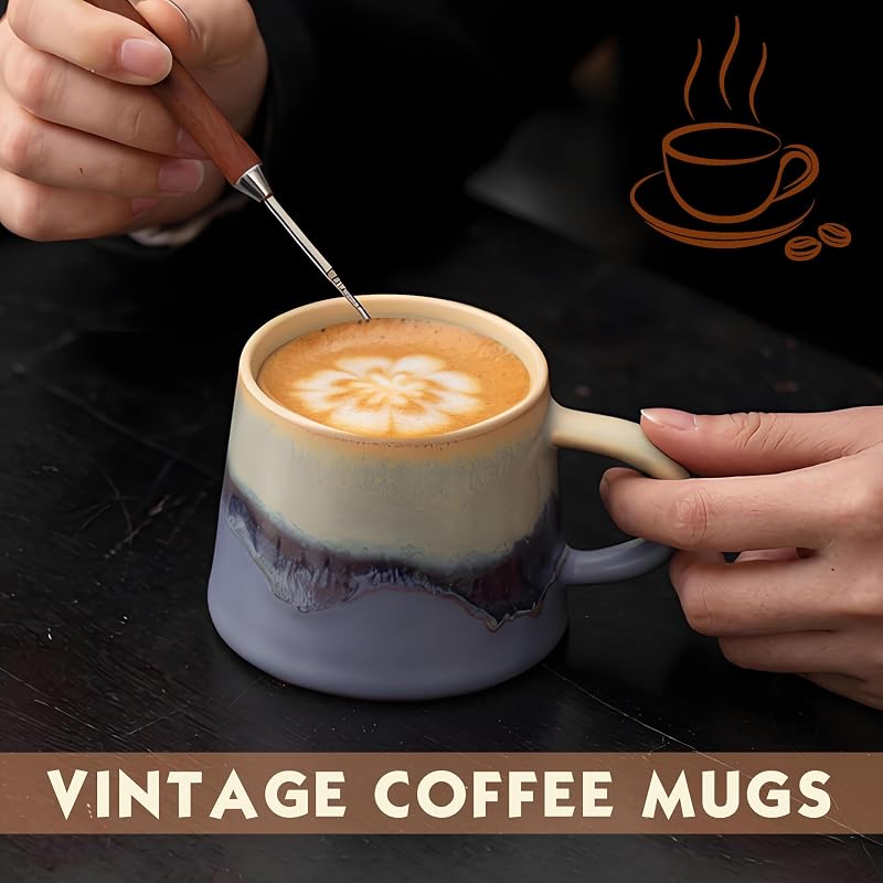Wilderness Green 8 oz Vintage Handmade Ceramic Coffee Mug with Handle