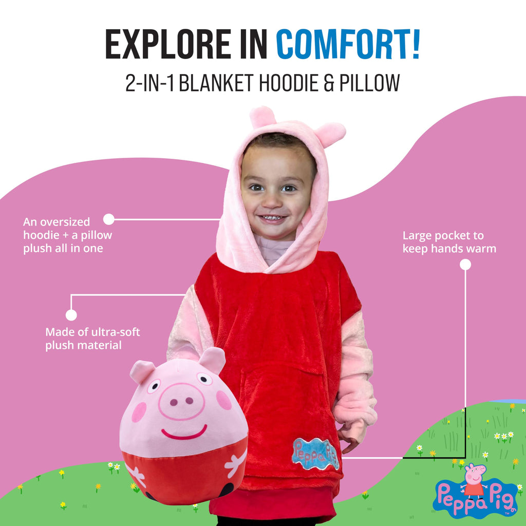Plushible Peppa Pig Wearable Blanket Hoodie for Adults, Kids, and Toddlers, Cozy Snuggle Wrap, Pillow & Longsleeve Sweatshirt - Toddler