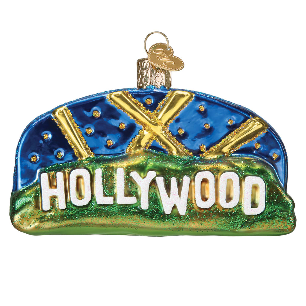 Old World Christmas Hollywood Sign Glass Blown Ornament for Christmas Tree, Handcrafted Holiday Decoration, Landmark Collection