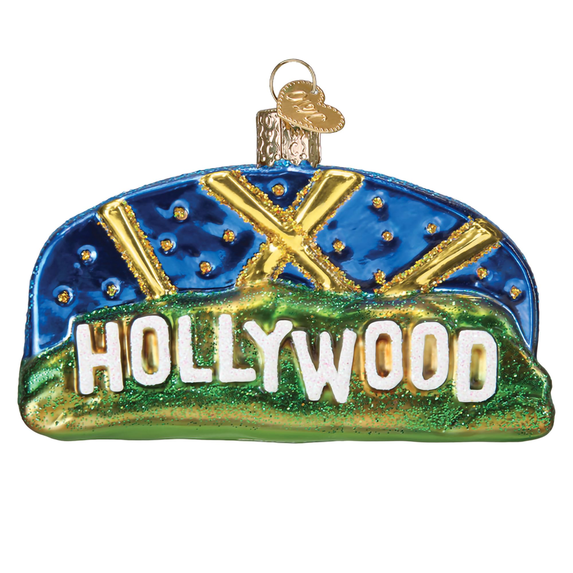 Old World Christmas Hollywood Sign Glass Blown Ornament for Christmas Tree, Handcrafted Holiday Decoration, Landmark Collection