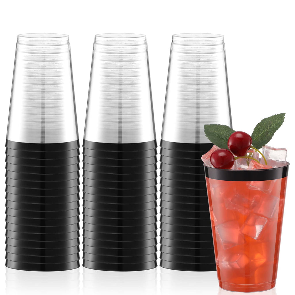 Norme 50 Pcs 14 oz Rimmed Plastic Cups Disposable Clear Cups with Rim Fancy Holiday Drinking Holder 2026 Graduation Party Favor Container Wine Glasses Tumblers for Wedding Valentine's Day(Black)