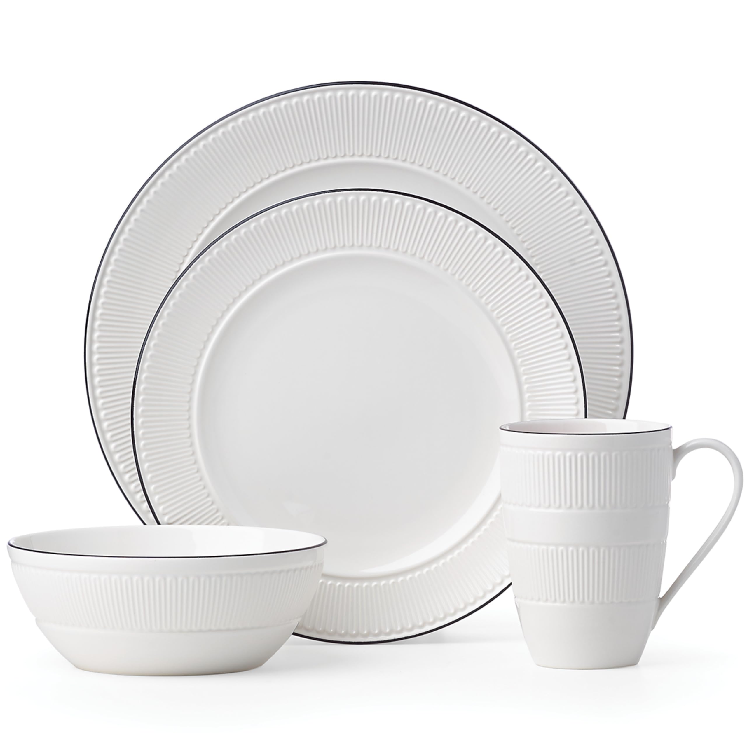 kate spade new york York Avenue Dinnerware & Serveware, White Porcelain Tableware, Place Setting, 4-Piece