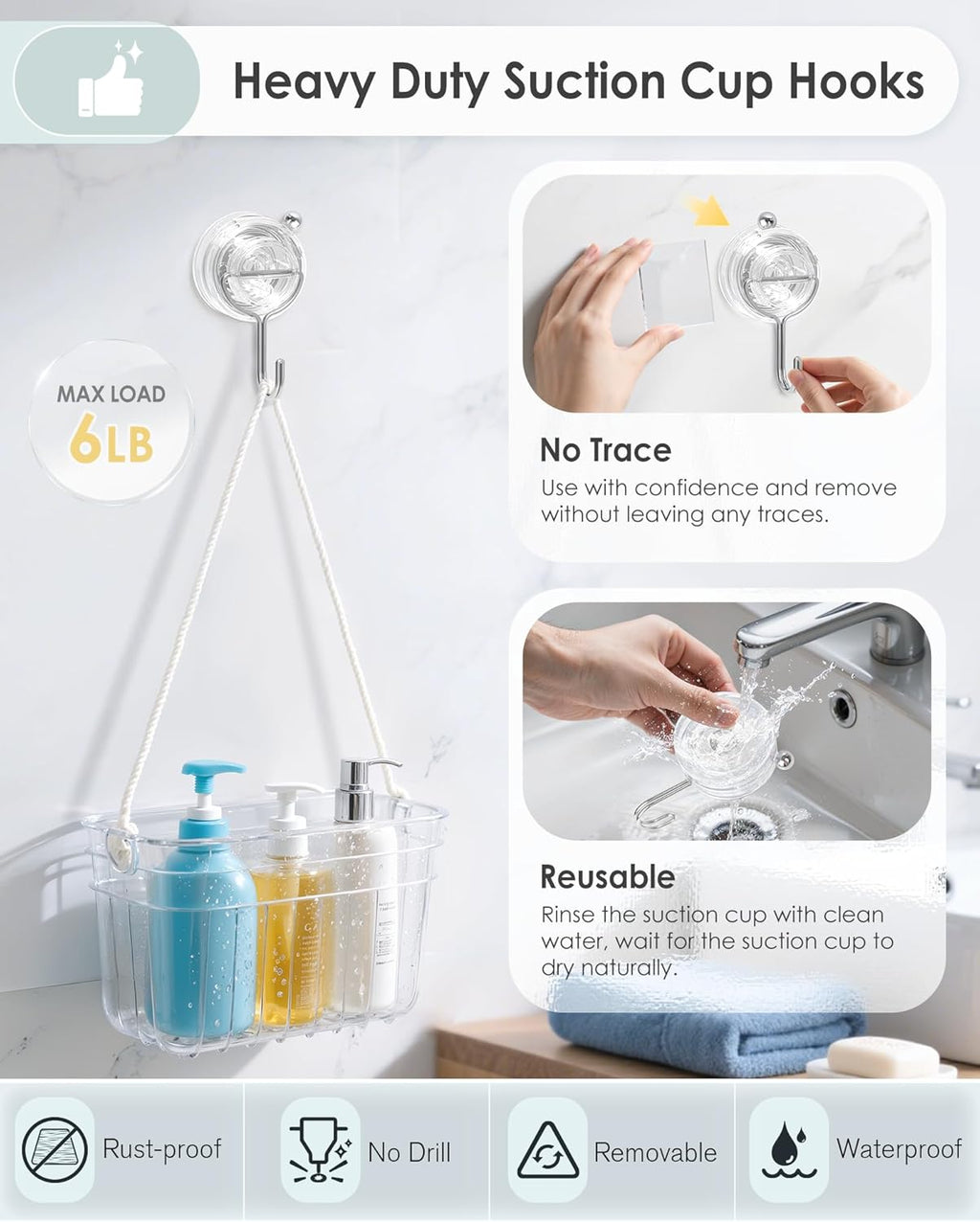 Upgrade Suction Cup Hooks by [Brand Name] - Heavy Duty Clear Towel Hooks for Bathroom | 4 Pack for Tile & Glass