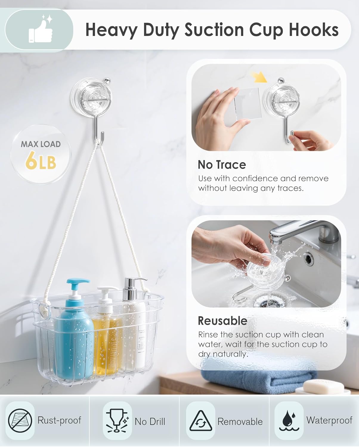 Upgrade Suction Cup Hooks by [Brand Name] - Heavy Duty Clear Towel Hooks for Bathroom | 4 Pack for Tile & Glass