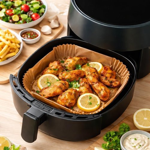 Disposable Air Fryer Parchment Liners - 50 Count Square Nonstick Inserts to Prevent Sticking & Grease