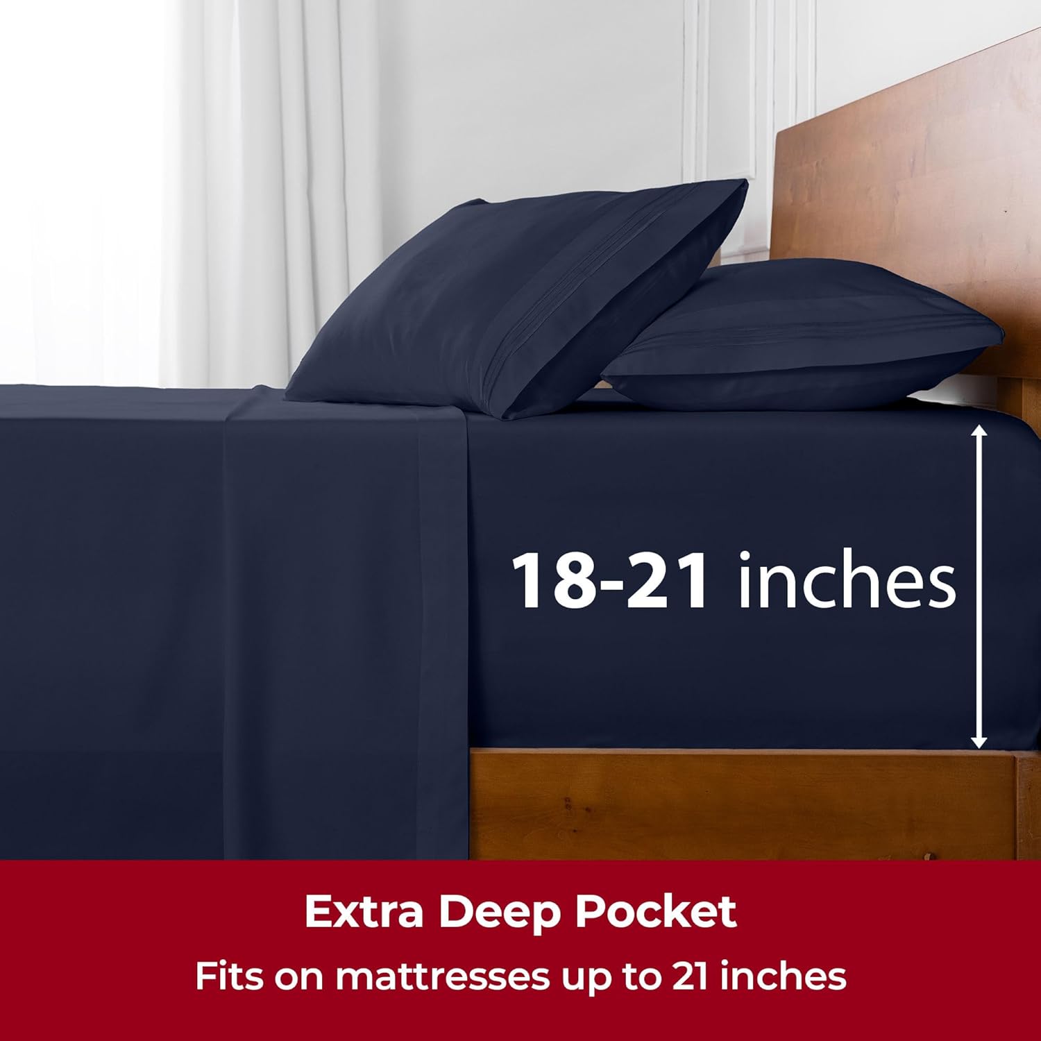 Mellanni Extra Deep Queen Sheets - Hotel Luxury Ultra Soft Cooling Bedding - Wrinkle & Stain Resistant (Navy Blue)
