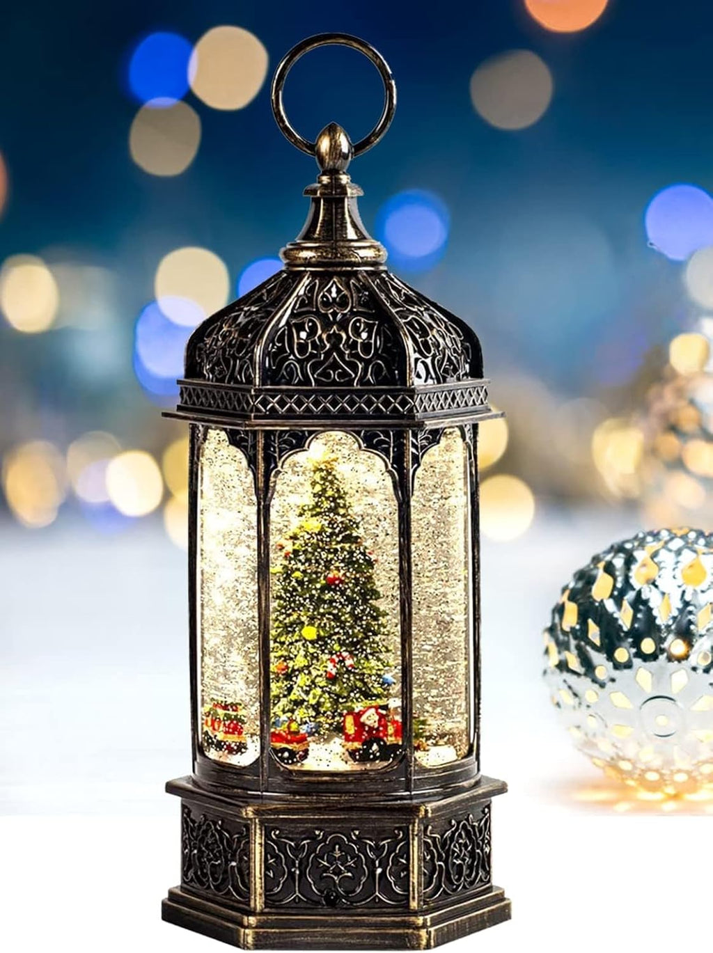 Musical Christmas Tree Snow Globe - Rotating Trains with Timer | 12.7'' Decorative Music Box for Adults