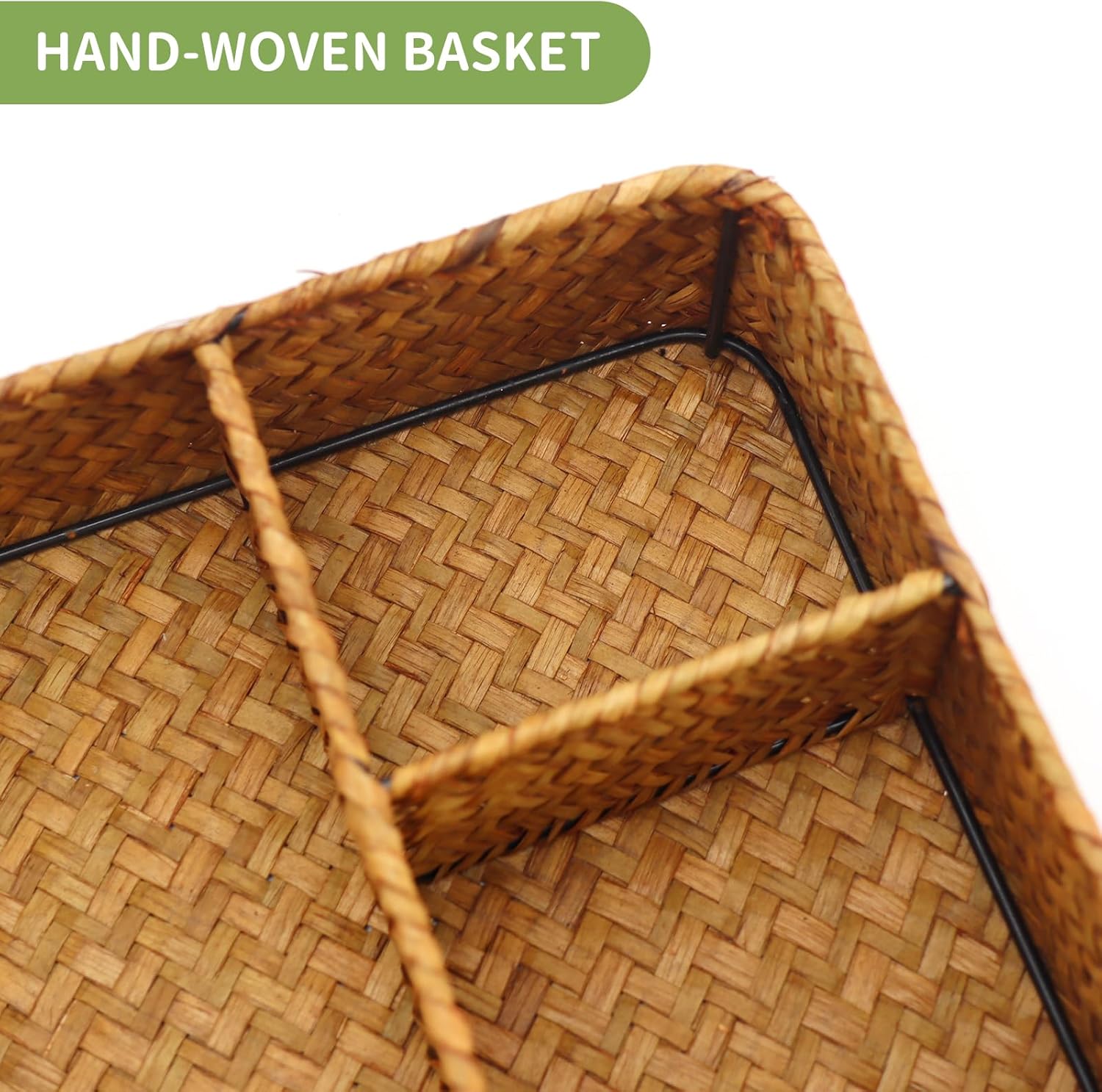 Skiennix Wicker Baskets - 4-Section Tea Bag & Sugar Packet Holder | Seagrass Compartment Organizer