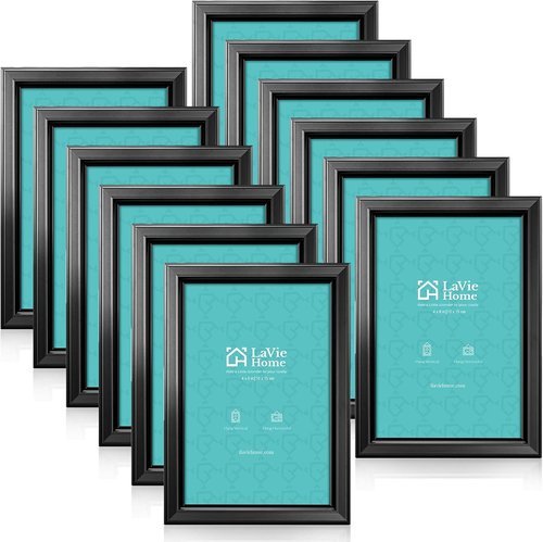 LaVie Home 4x6 Picture Frames - Set of 12 Classic Black Frames with High Definition Glass for Wall & Table Display