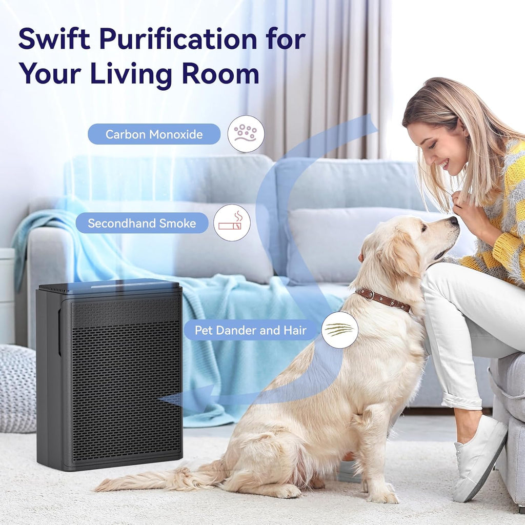 YARIKI Air Purifier - H13 HEPA Filter for Home & Pets - Covers 1500 Sq Ft, Quiet 22 dB | Black