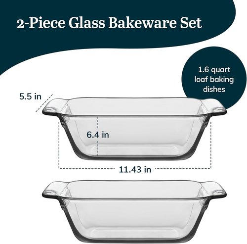 Libbey Baker’s Premium Glass Baking Dish Set - 2 Piece Stackable Bakeware for Bread & Meatloaf