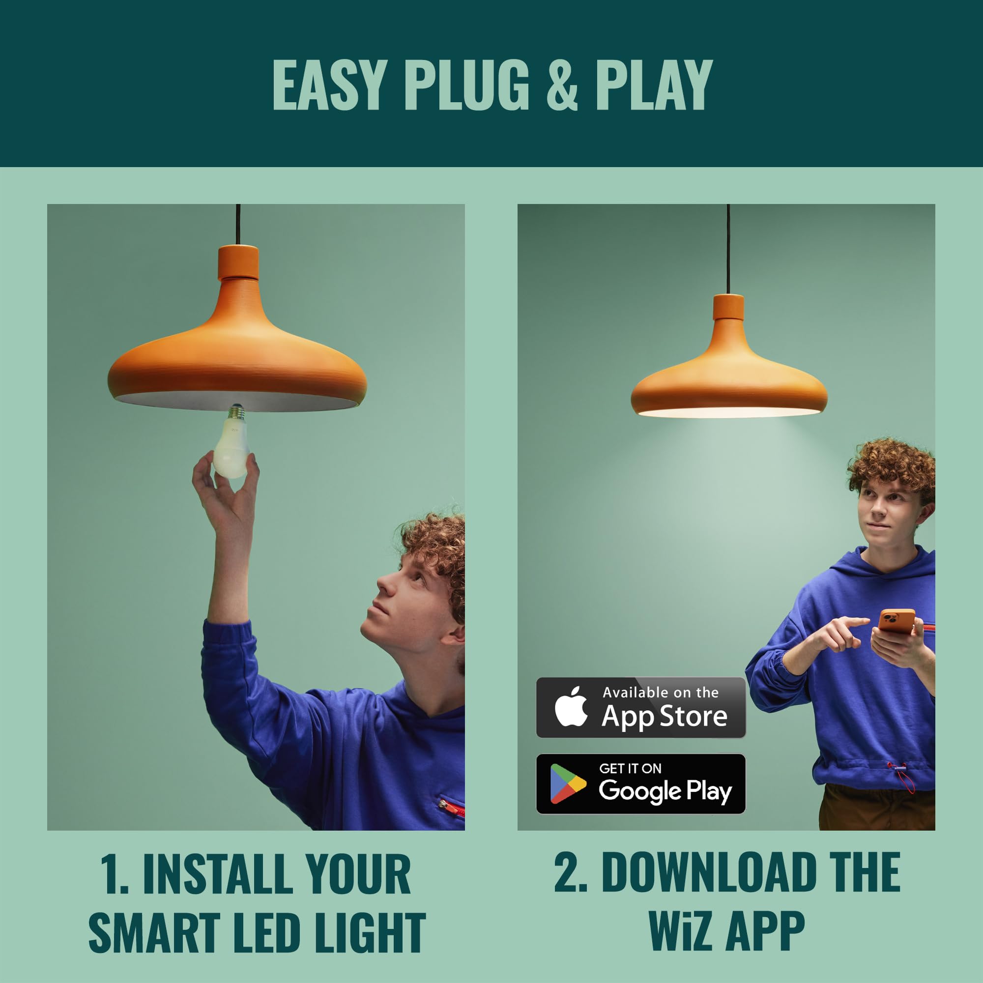 WiZ Connected Fairy Lights, 65.6ft RGB LED Smart Color-Changing, Static and Dynamic Modes, Music Sync, App and Voice Control