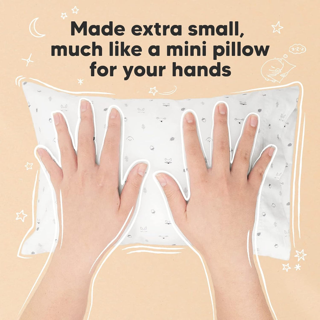 My Little Dreamy Mini Toddler Pillow - Soft Organic Cotton Travel Pillow with Pillowcase, 9x13 (Acorn)