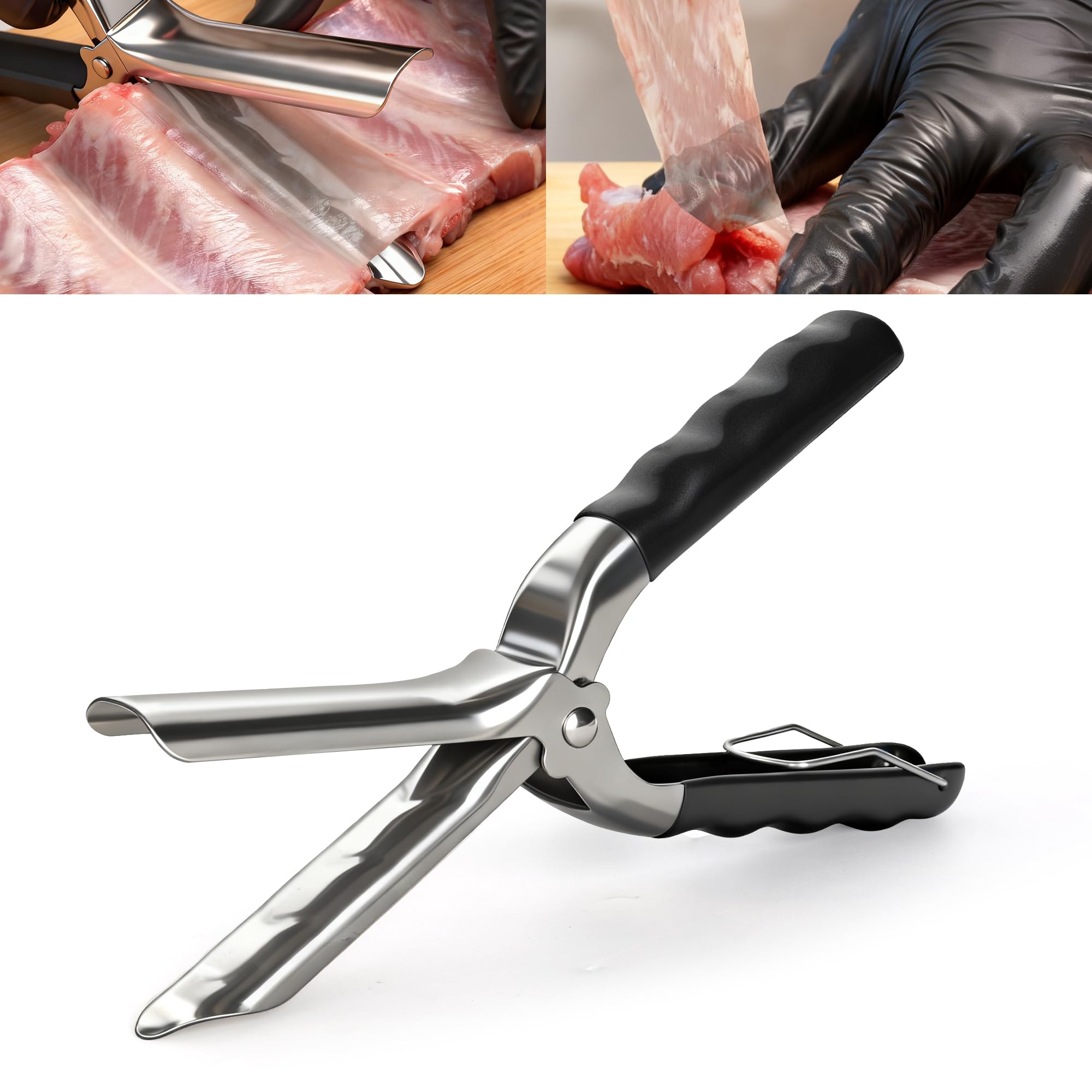 UoeRing Rib Membrane Remover Tool - Upgraded Thick 304 Food-Grade Stainless Steel with Ergonomic Full-Rubber Grip for Effortless BBQ Rib Prep, Pork Rib Skinner, and Meat Preparation