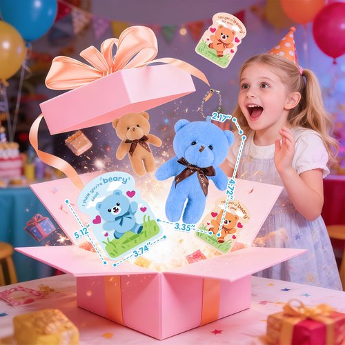 28 Packs Valentine's Day Gift for Kids - 4.7" Mini Plush Bear Stuffed Animals Bulk Keychain with Valentine's Day Cards for Kids School, Classroom Gift Exchange, Party Favor & Prize for Boys Girls