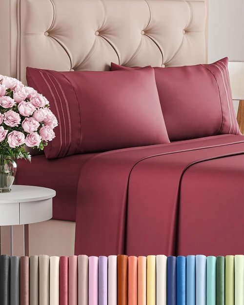 ComfyCool | Full Size 4-Piece Sheet Set - Breathable, Ultra-Soft Hotel Luxury Bedding - Deep Pockets, Wrinkle-Free - Burgundy