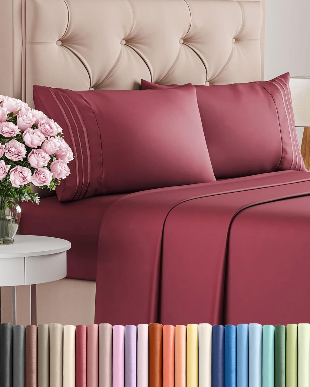 Queen Size 4 Piece Sheet Set - Comfy Cooling Bed Sheets for Luxury Bedding - Ultra-Soft, Deep Pockets - Oeko-Tex Certified - Burgundy