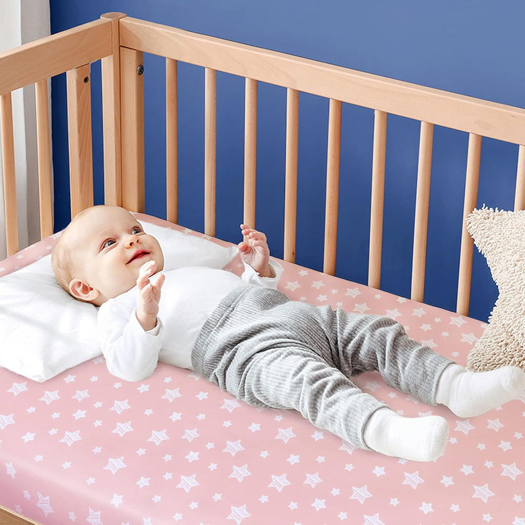 Skiennix Fitted Crib Sheets - Soft & Breathable 4-Pack for Standard Crib & Toddler Mattresses | Pink