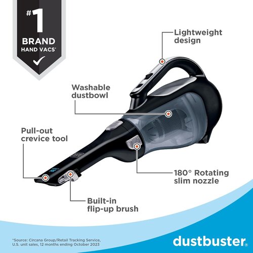 BLACK+DECKER 20V Cordless Hand Vacuum - Powerful Suction with Crevice Tool & Flip-Up Brush