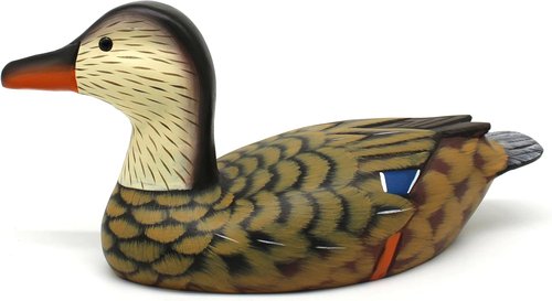 CVHOMEDECO Mallard Duck Figurine - Hand Engraved & Painted Wood Decor Accent, 13 Inch, Brown