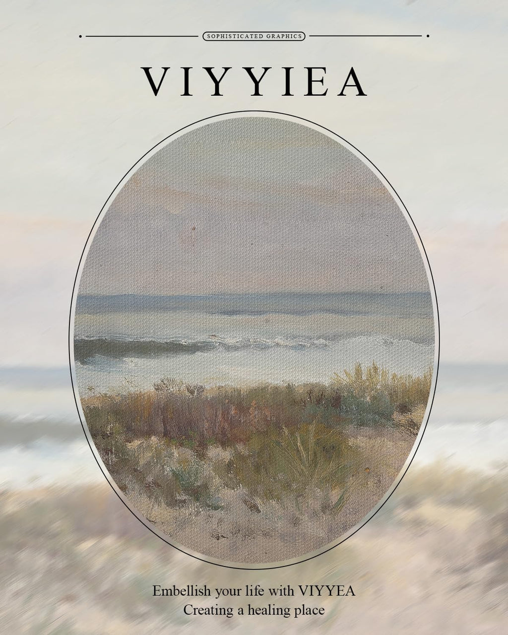 VIYYIEA Gold Framed Canvas Print - Classical Coastal Scenery Wall Art for Home Decor | 13x16in