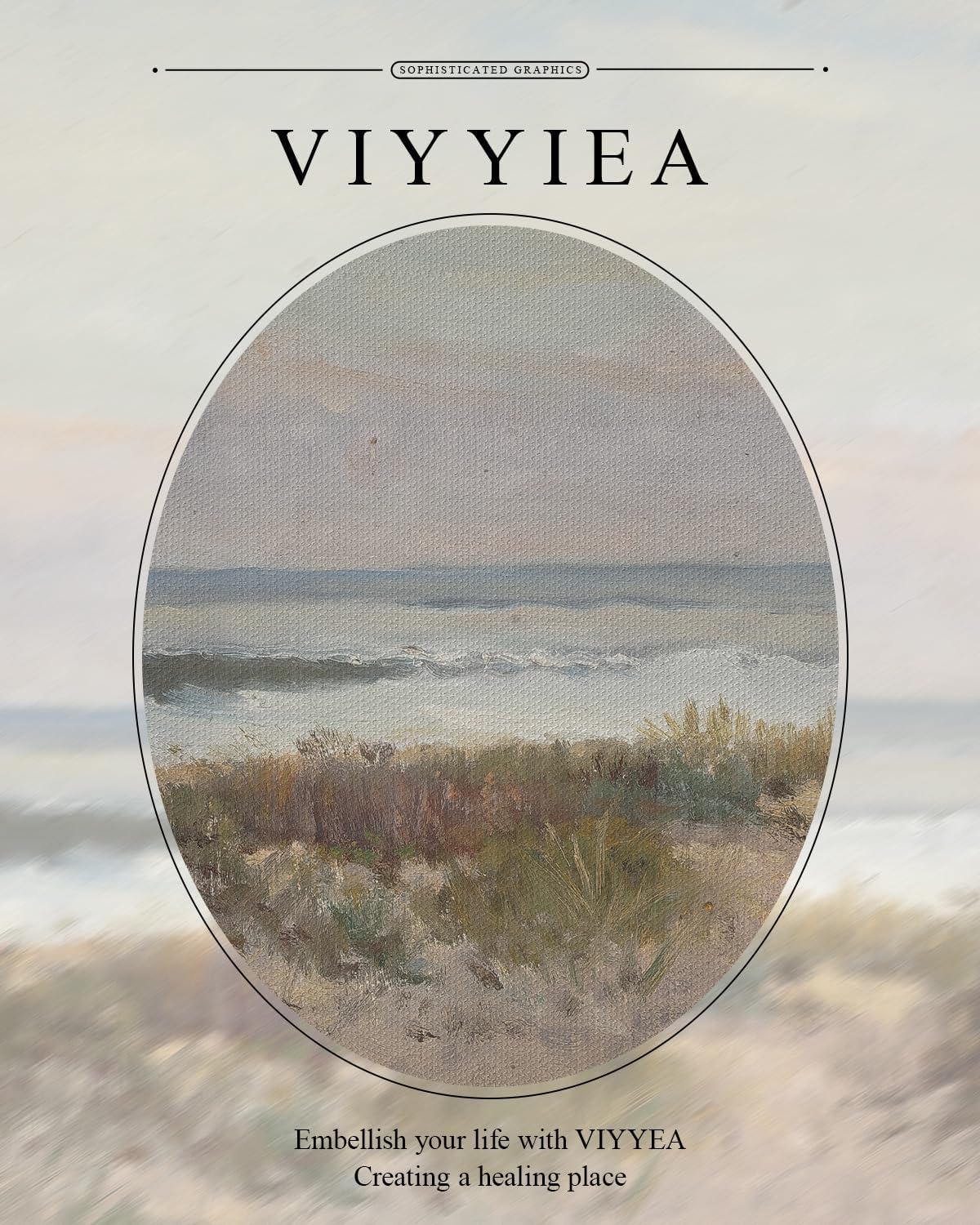 VIYYIEA Gold Framed Canvas Print - Classical Coastal Scenery Wall Art for Home Decor | 13x16in