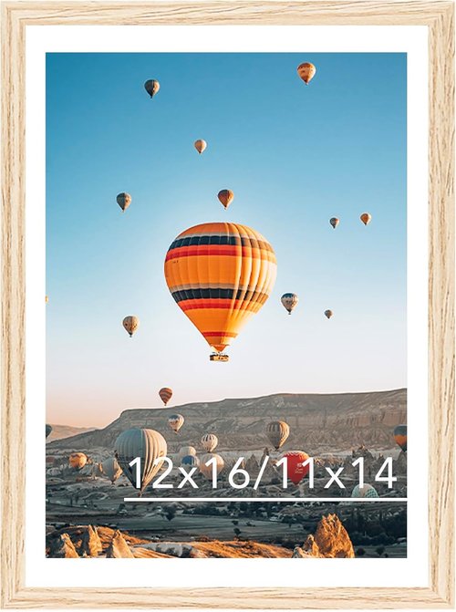 JCJMY 12x16 Picture Frame - Display 11x14 Photos with Mat or 12x16 Without Mat, Natural Finish