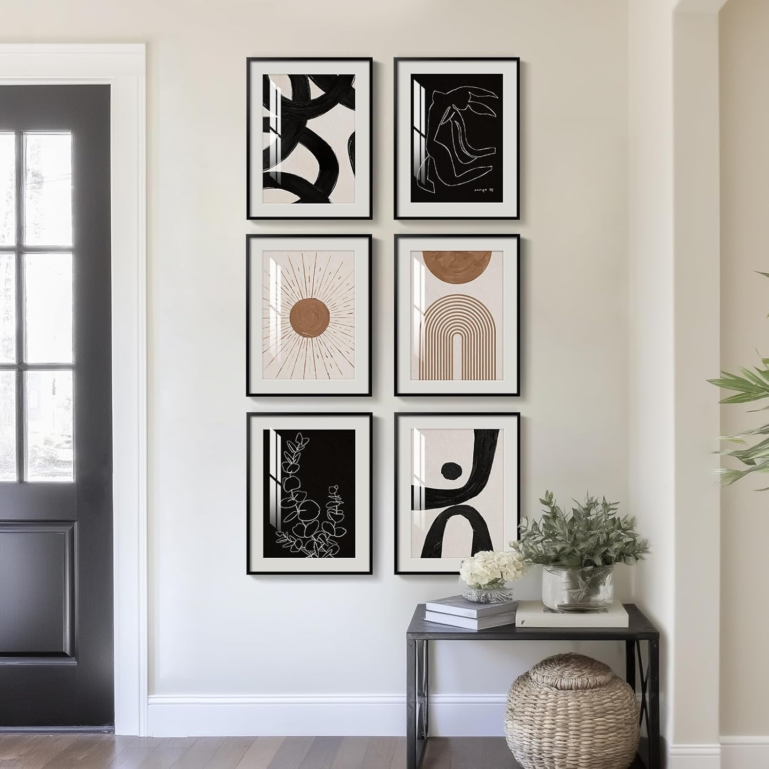 Skiennix Framed Boho Black and White Abstract Wall Art - Set of 6 Geometric Prints for Living Room, 11x14 Inch