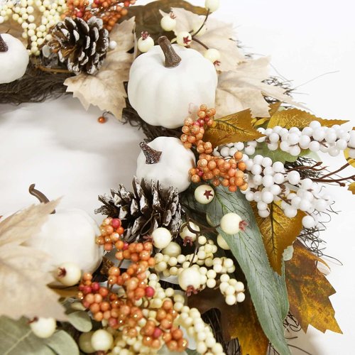Autumn Maple Leaf Wreath by Fall Decor | 18-Inch Pumpkin & Pine Cone Design for Thanksgiving & Halloween