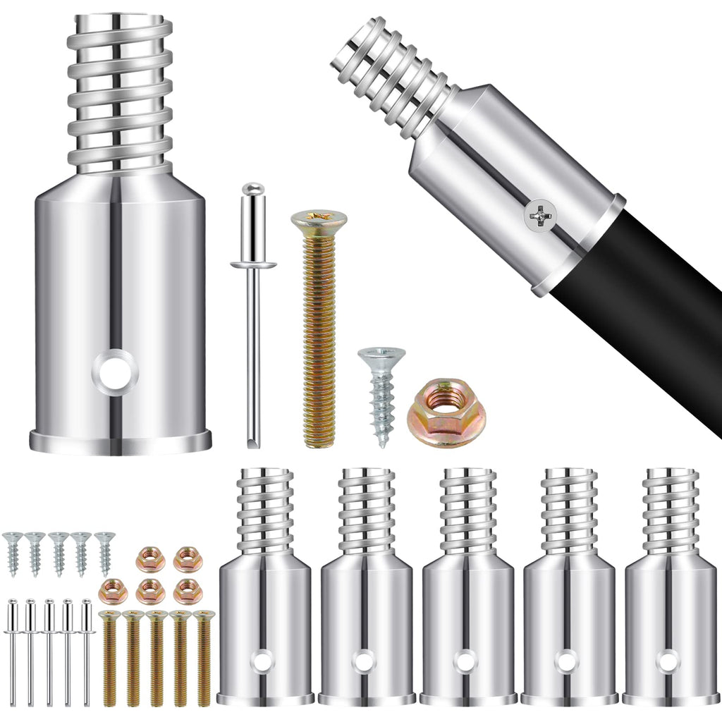 Elesunory 6Pcs Threaded Tip Replacement, Broom Handle Threaded End, Ultra Threaded Tip Repair Kit, Metal Broom Handle Adapter for 0.98 Inch Broom Stick Pole