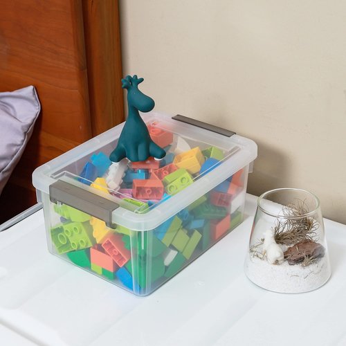 Citylife Small Storage Bins - 4 Pack Clear Plastic Containers with Lids | 3.2 QT Stackable Organizers