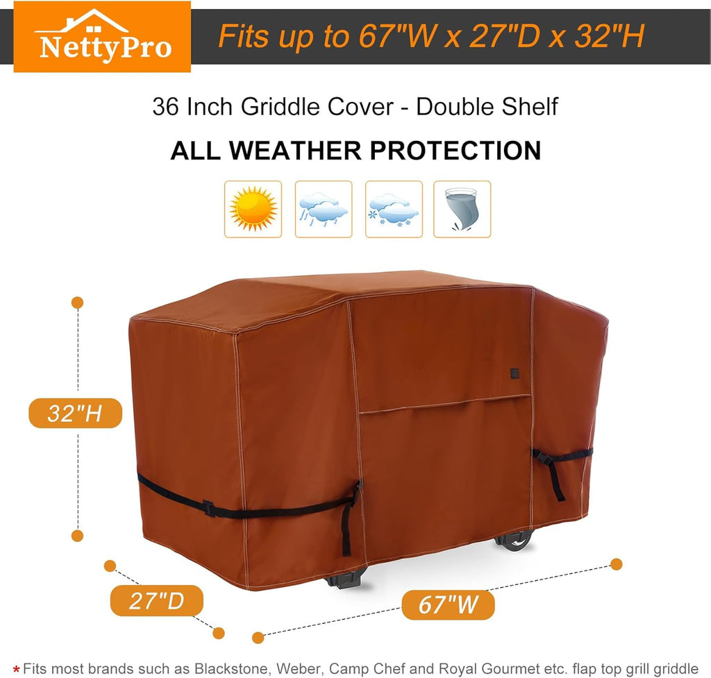 NettyPro Griddle Cover - Waterproof Heavy-Duty Protection for 36" Blackstone Griddle | Brown